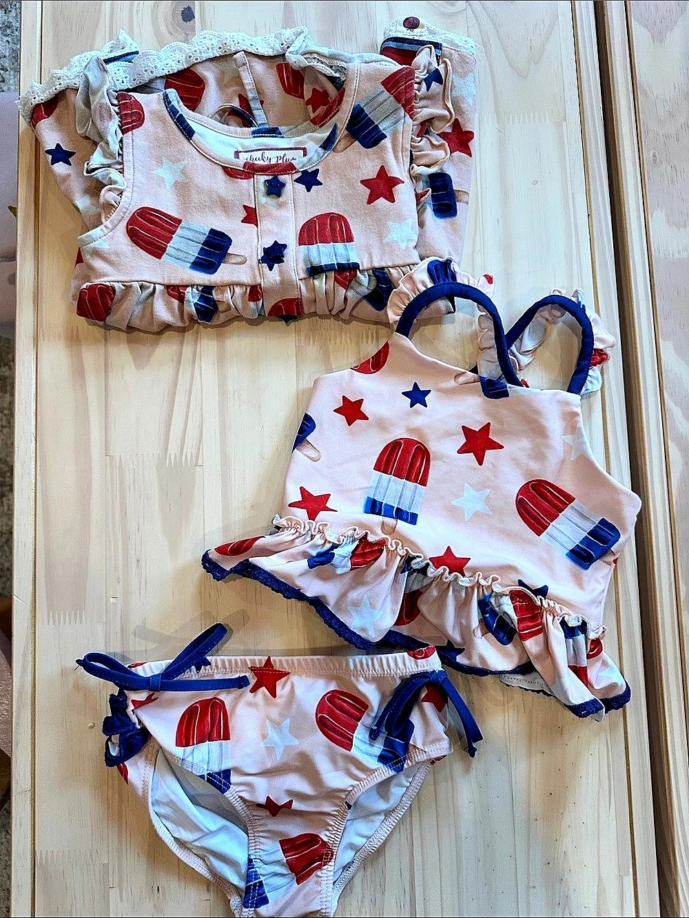 RuffleButts Stars & Scoops Ice Cream Waterfall Tankini 2-Piece Swimsuit Pink &